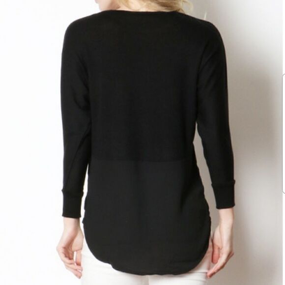 BLACK HI-LOW SEMI-SHEER DOLMAN BLOUSE WOMENS S M L - Picture 3 of 3